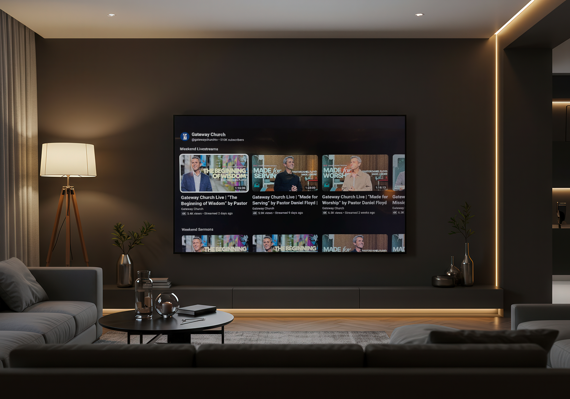 Living room with a TV on the wall